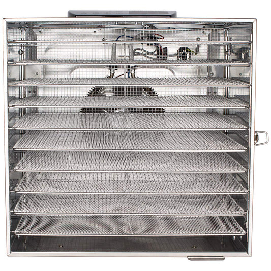 Beeketal 'BDA-15' Dörrautomat aus Edelstahl mit 10 Etagen, Zeitschaltuhr (max. 24h), einstellbarer Temperatur (30-90 °C) und LED Bedienfeld - Profi Gastro Dörrgerät inkl. 10 Einlegegitter